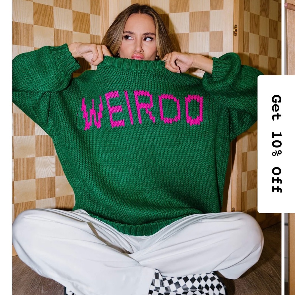 Dressed in LALA Green and Pink 'Weirdo' Sweater
